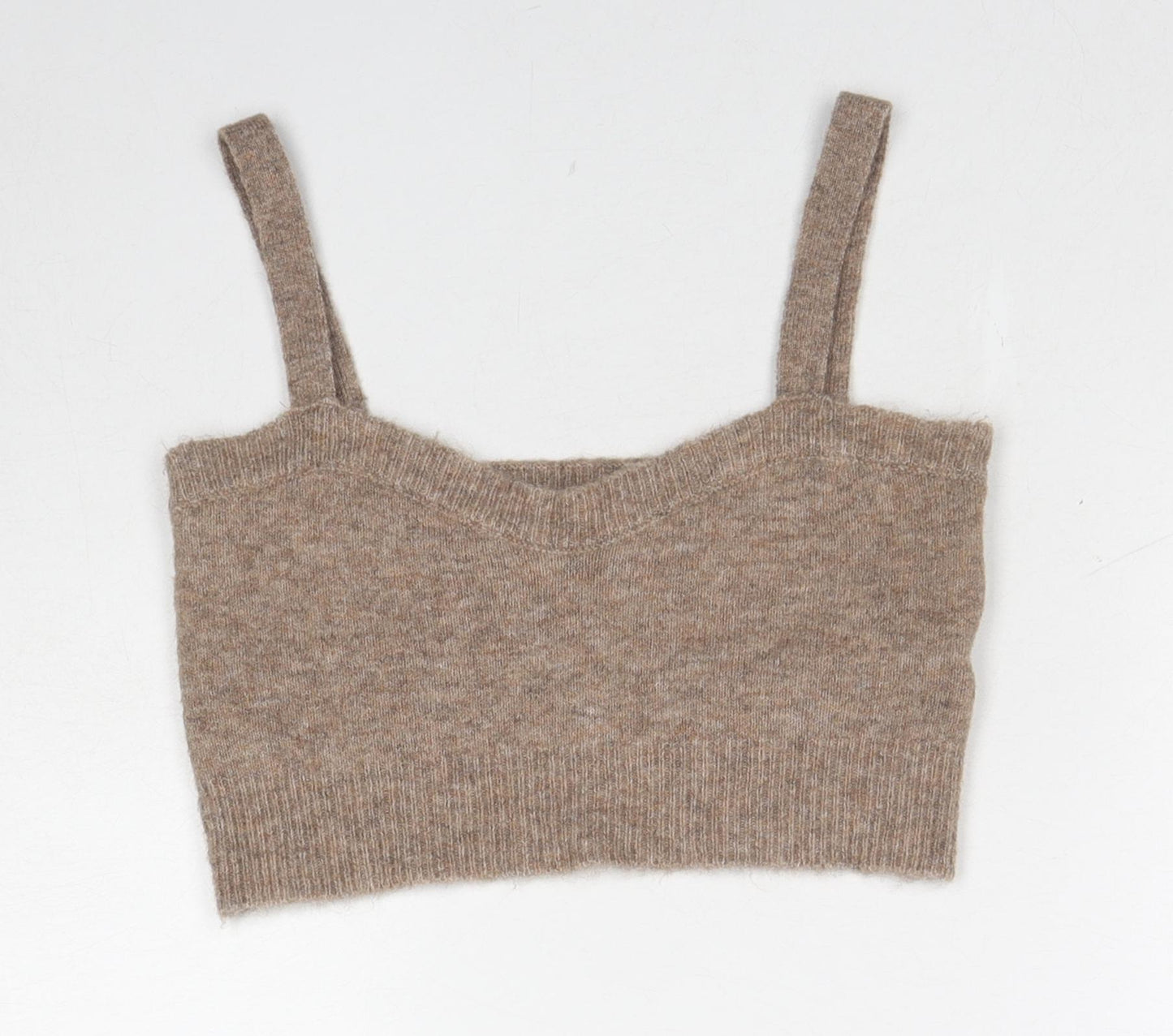 Zara Womens Beige V-Neck Acrylic Vest Jumper Size S - Cropped