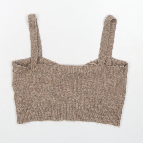 Zara Womens Beige V-Neck Acrylic Vest Jumper Size S - Cropped