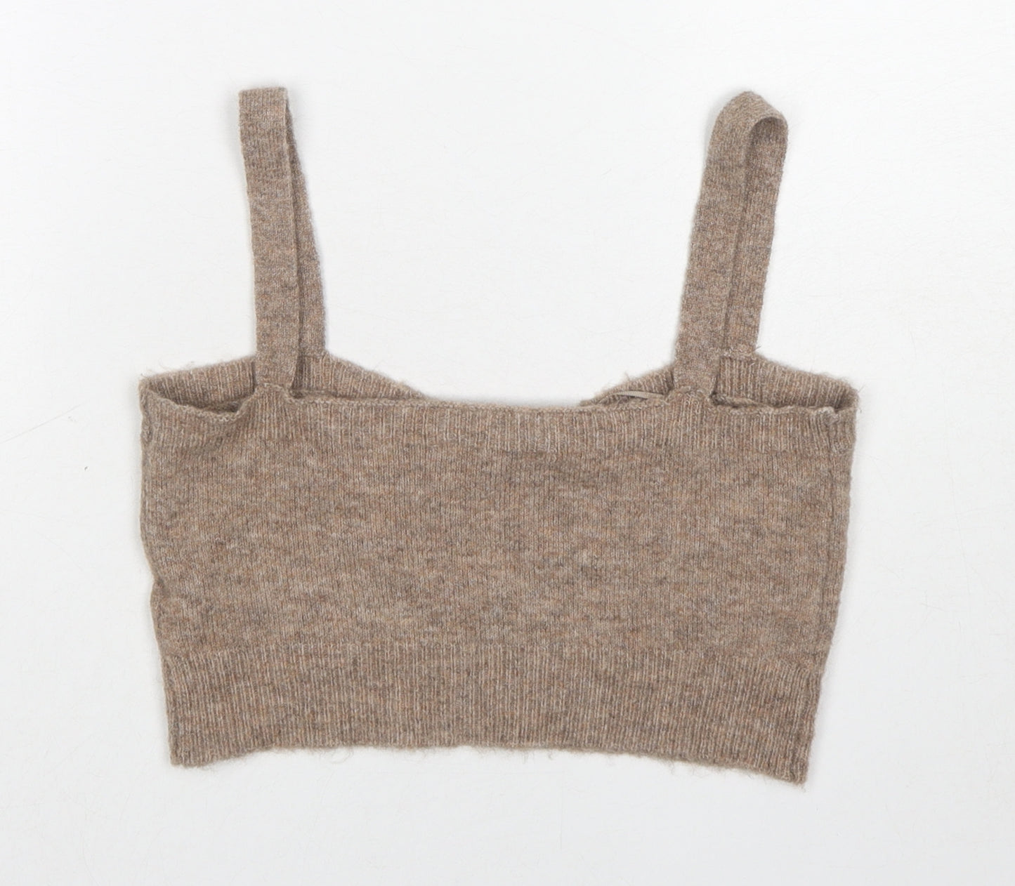 Zara Womens Beige V-Neck Acrylic Vest Jumper Size S - Cropped