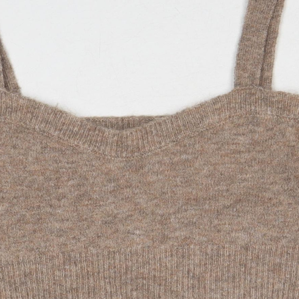 Zara Womens Beige V-Neck Acrylic Vest Jumper Size S - Cropped