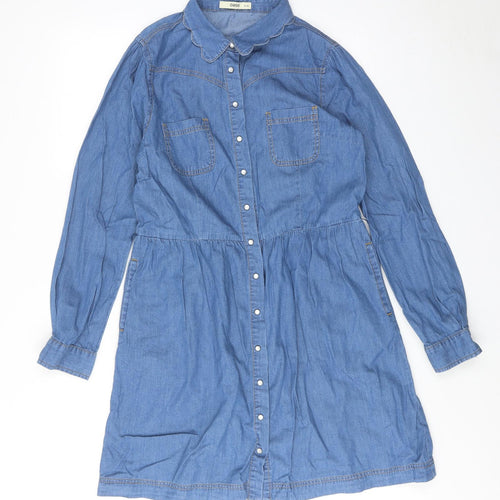 Oasis Womens Blue Cotton Shirt Dress Size 12 Collared Button