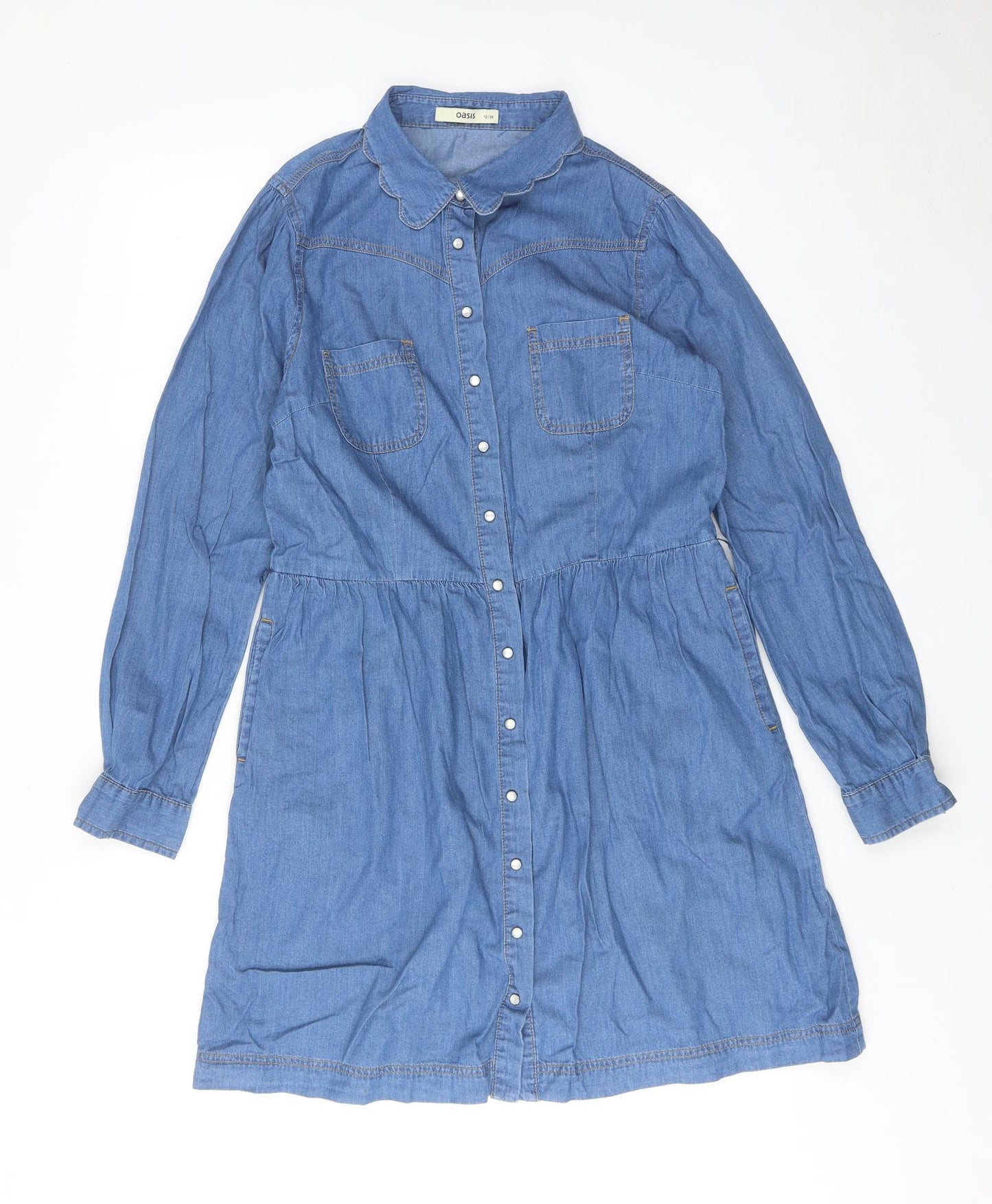Oasis Womens Blue Cotton Shirt Dress Size 12 Collared Button