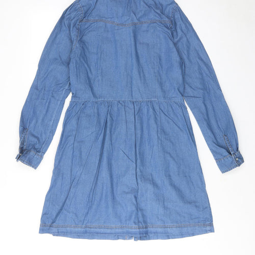 Oasis Womens Blue Cotton Shirt Dress Size 12 Collared Button