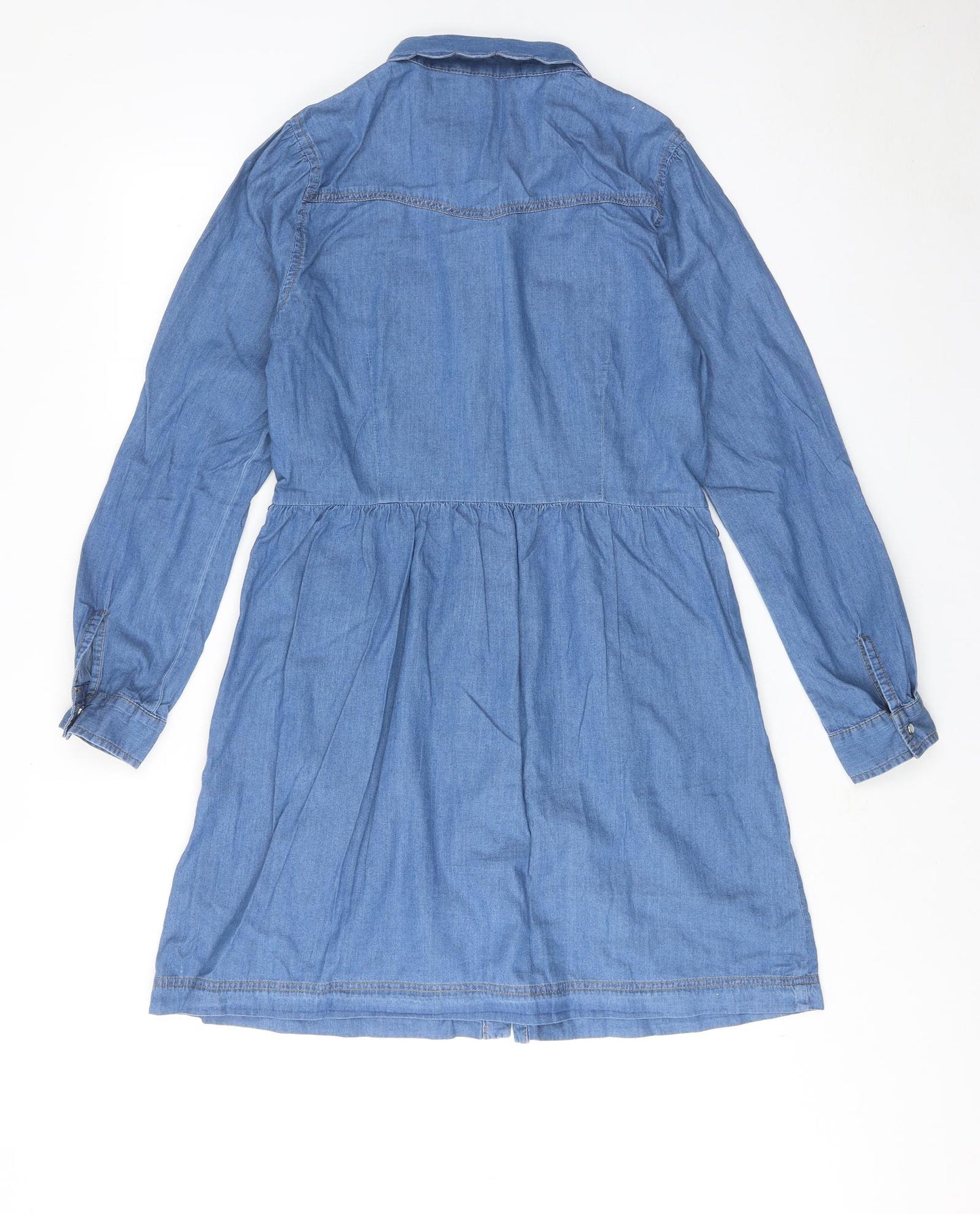 Oasis Womens Blue Cotton Shirt Dress Size 12 Collared Button