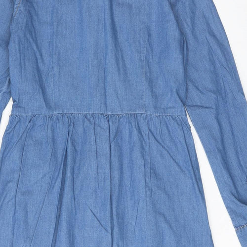 Oasis Womens Blue Cotton Shirt Dress Size 12 Collared Button