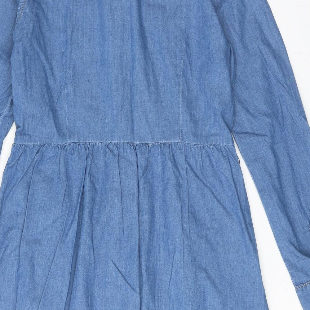 Oasis Womens Blue Cotton Shirt Dress Size 12 Collared Button