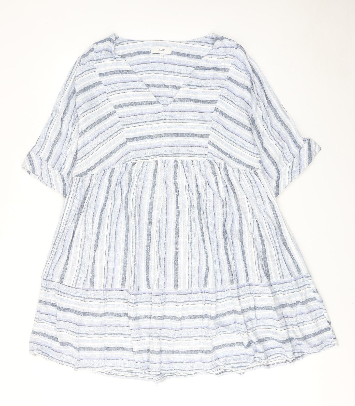 NEXT Womens Blue Striped Linen Trapeze & Swing Size 16 V-Neck Pullover