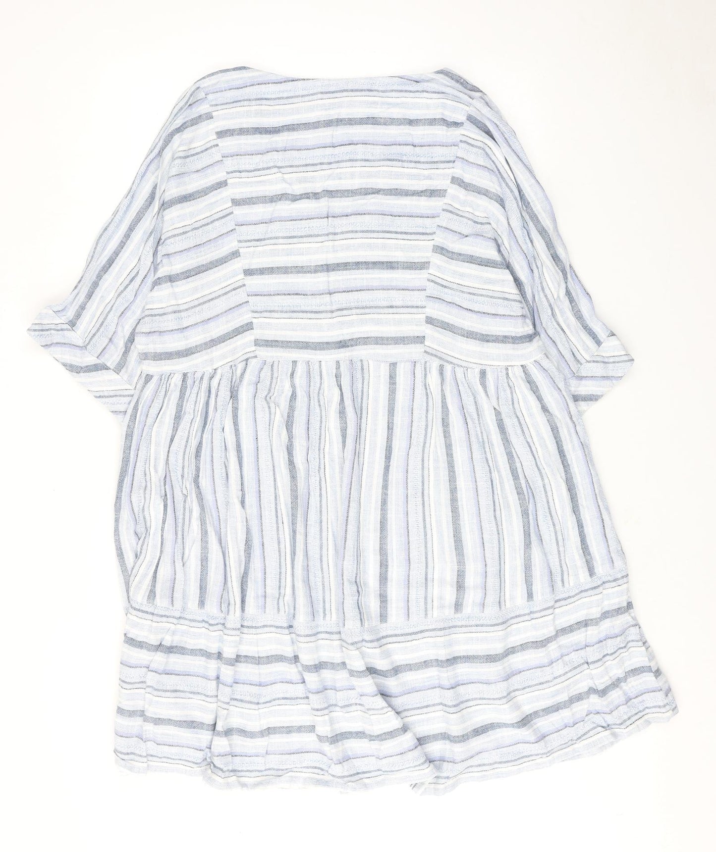 NEXT Womens Blue Striped Linen Trapeze & Swing Size 16 V-Neck Pullover