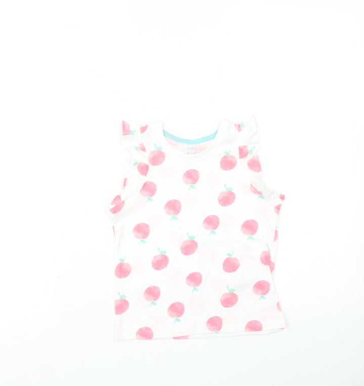 Marks and Spencer Girls Blue Geometric Cotton Basic Tank Size 3-4 Years Round Neck Pullover - Peach Print