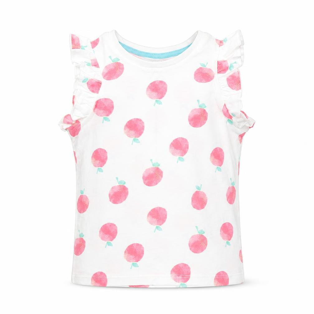 Marks and Spencer Girls Blue Geometric Cotton Basic Tank Size 3-4 Years Round Neck Pullover - Peach Print