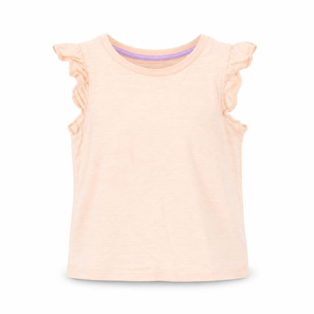 Front view of Marks & Spencer girls’ pink cotton basic tank, size 3-4, years round neck pullover