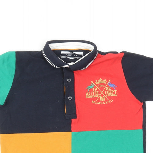 NEXT Boys Multicoloured Colourblock Cotton Basic Polo Size 6-7 Years Collared Button