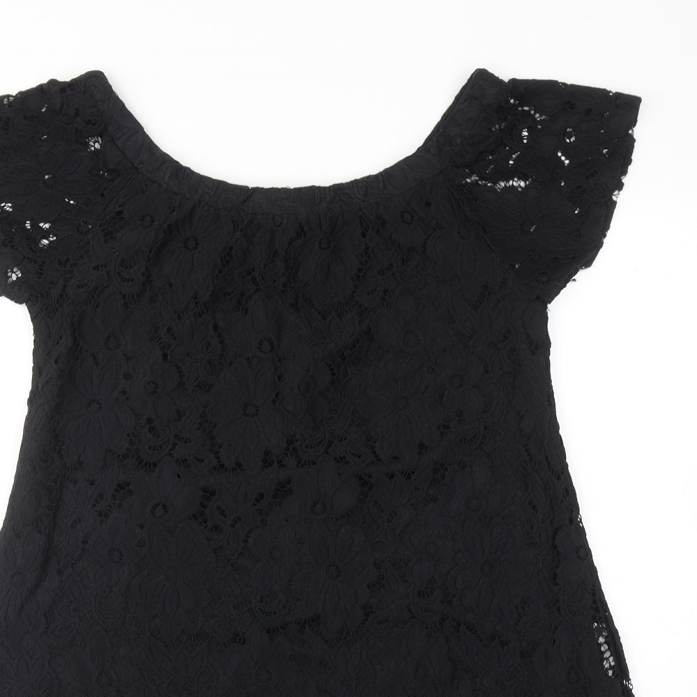River Island Womens Black Nylon Shift Size 16 Off the Shoulder Pullover