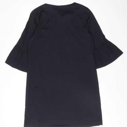 NEXT Womens Blue Viscose Shift Size 16 Boat Neck Zip - Flute Sleeve