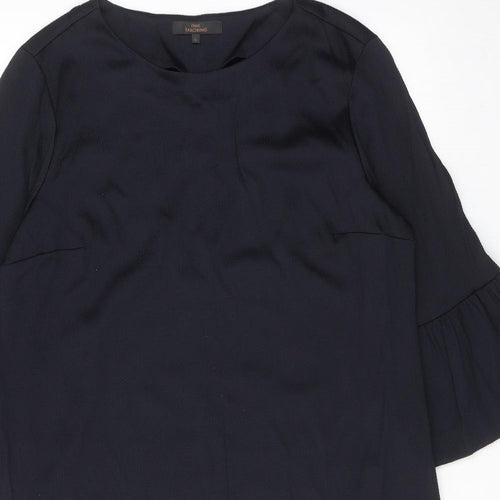 NEXT Womens Blue Viscose Shift Size 16 Boat Neck Zip - Flute Sleeve