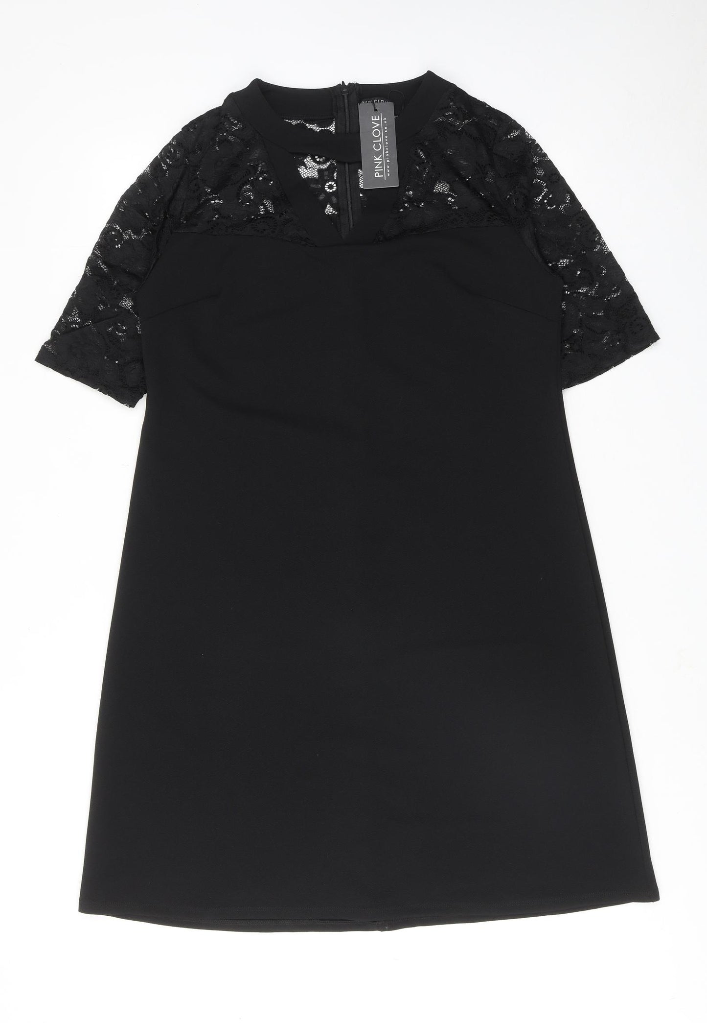 Pink Clove Womens Black Polyester Shift Size 16 Round Neck Zip - Lace Detail