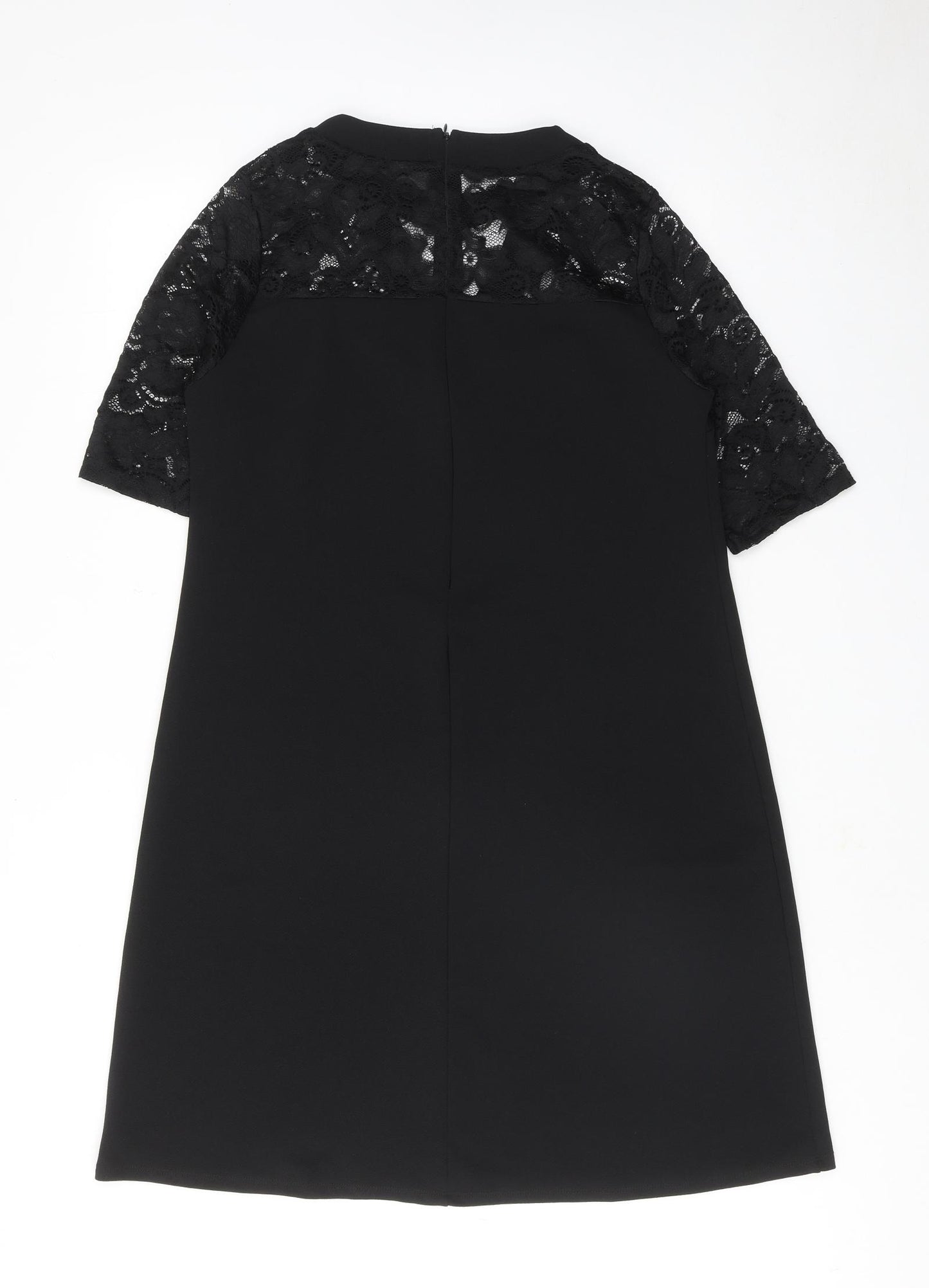 Pink Clove Womens Black Polyester Shift Size 16 Round Neck Zip - Lace Detail