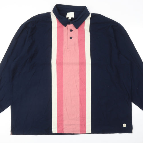 Marks and Spencer Mens Blue Colourblock Cotton Polo Size 3XL Collared Button