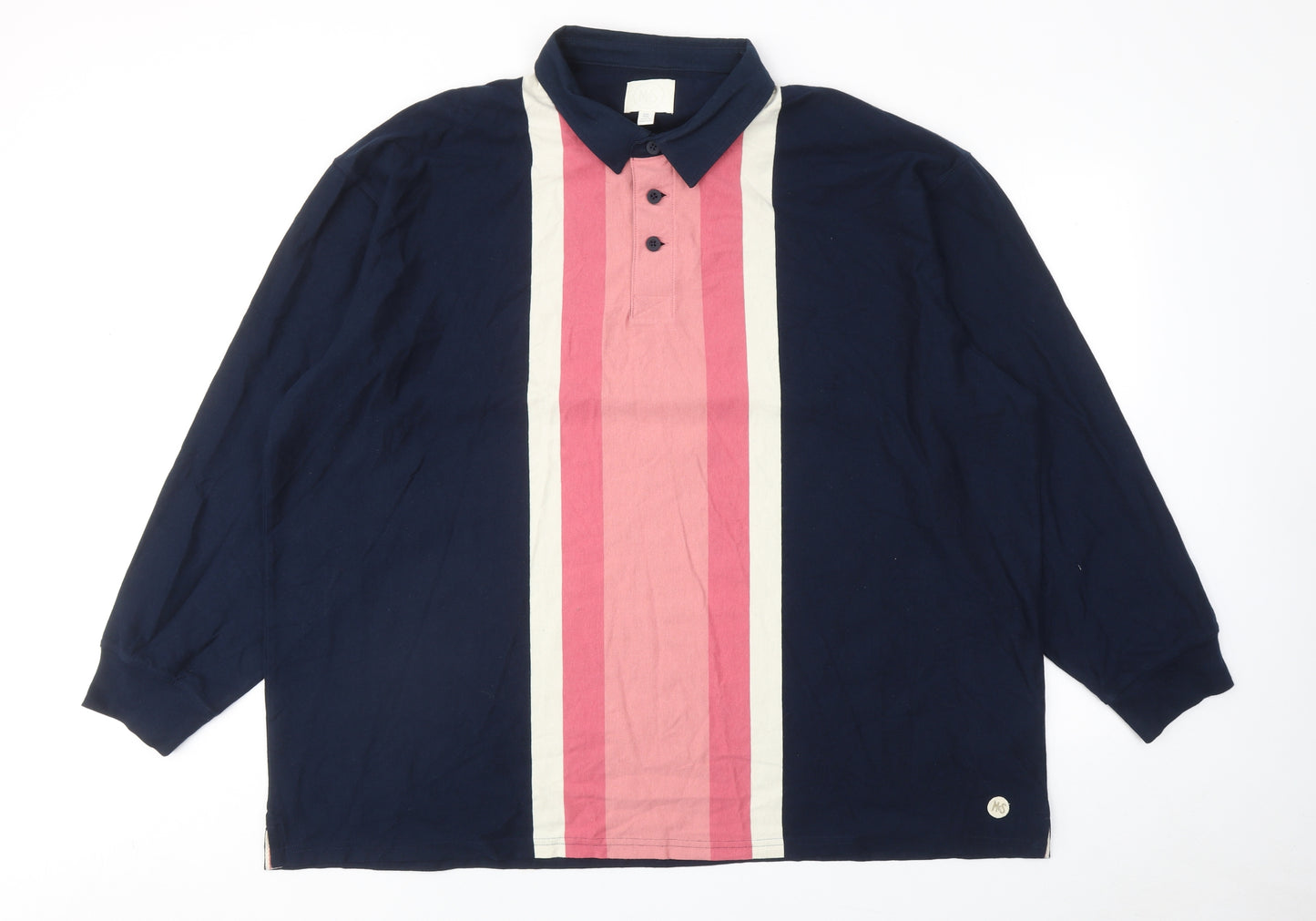 Marks and Spencer Mens Blue Colourblock Cotton Polo Size 3XL Collared Button