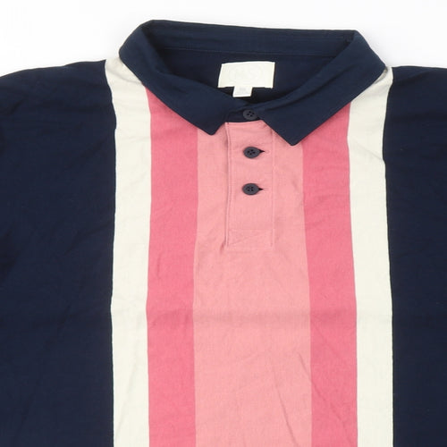 Marks and Spencer Mens Blue Colourblock Cotton Polo Size 3XL Collared Button
