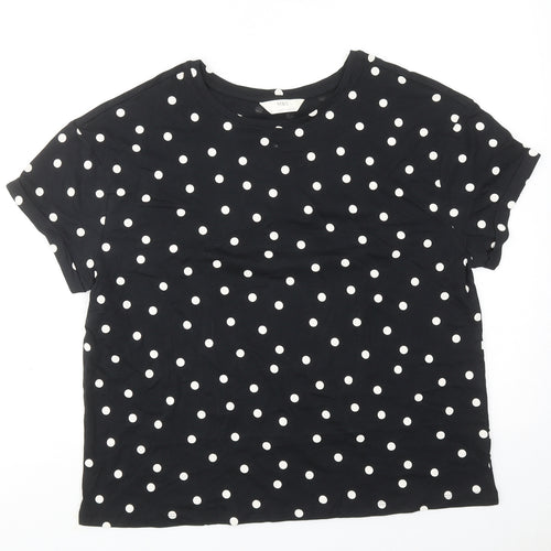 Marks and Spencer Womens Black Polka Dot Cotton Basic T-Shirt Size M Round Neck