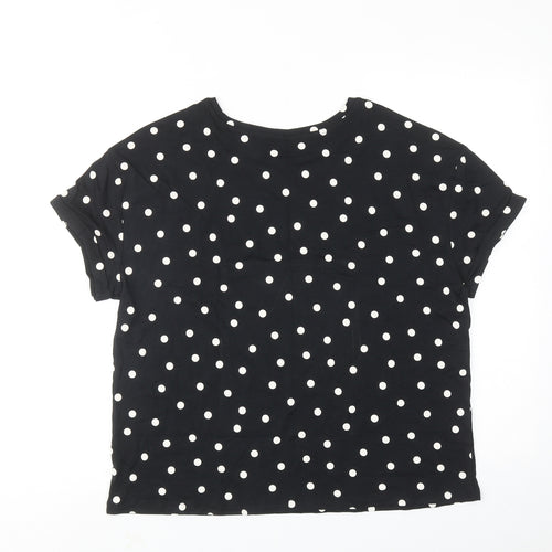 Marks and Spencer Womens Black Polka Dot Cotton Basic T-Shirt Size M Round Neck