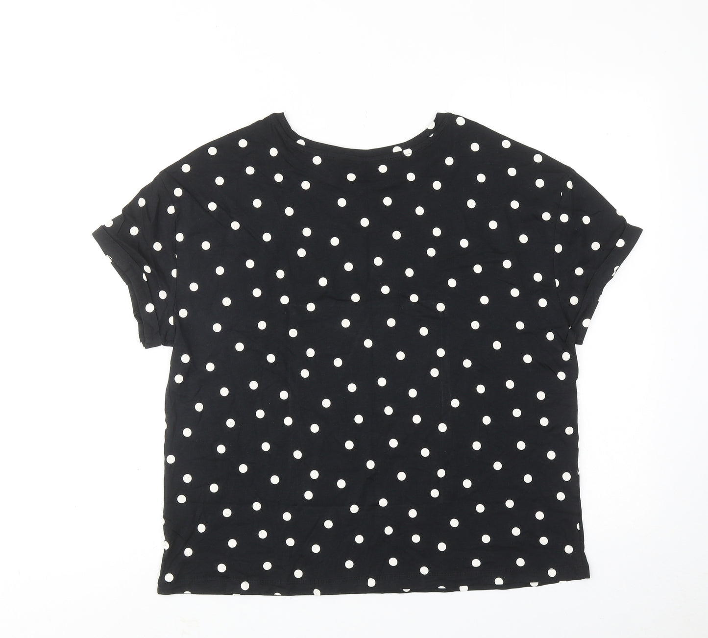 Marks and Spencer Womens Black Polka Dot Cotton Basic T-Shirt Size M Round Neck