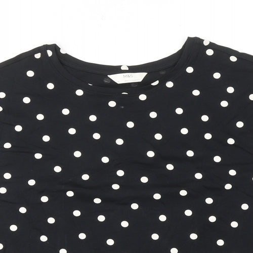 Marks and Spencer Womens Black Polka Dot Cotton Basic T-Shirt Size M Round Neck