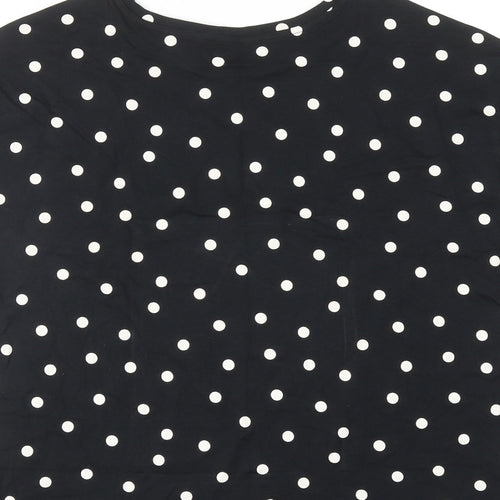 Marks and Spencer Womens Black Polka Dot Cotton Basic T-Shirt Size M Round Neck