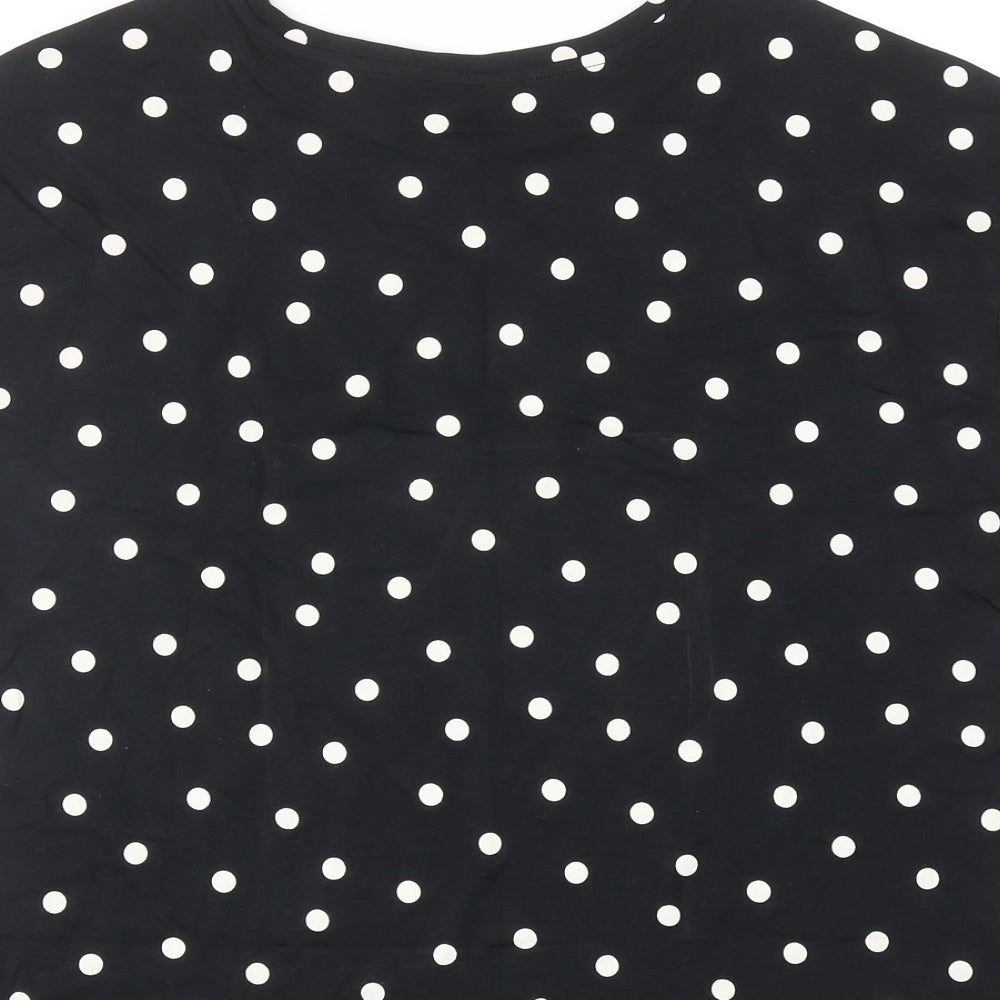 Marks and Spencer Womens Black Polka Dot Cotton Basic T-Shirt Size M Round Neck