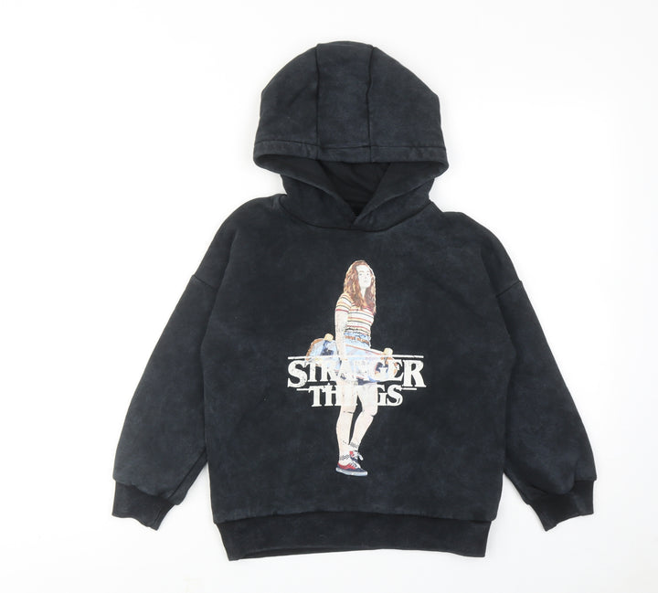 Stranger Things Boys Black Cotton Pullover Hoodie Size 7-8 Years Pullover