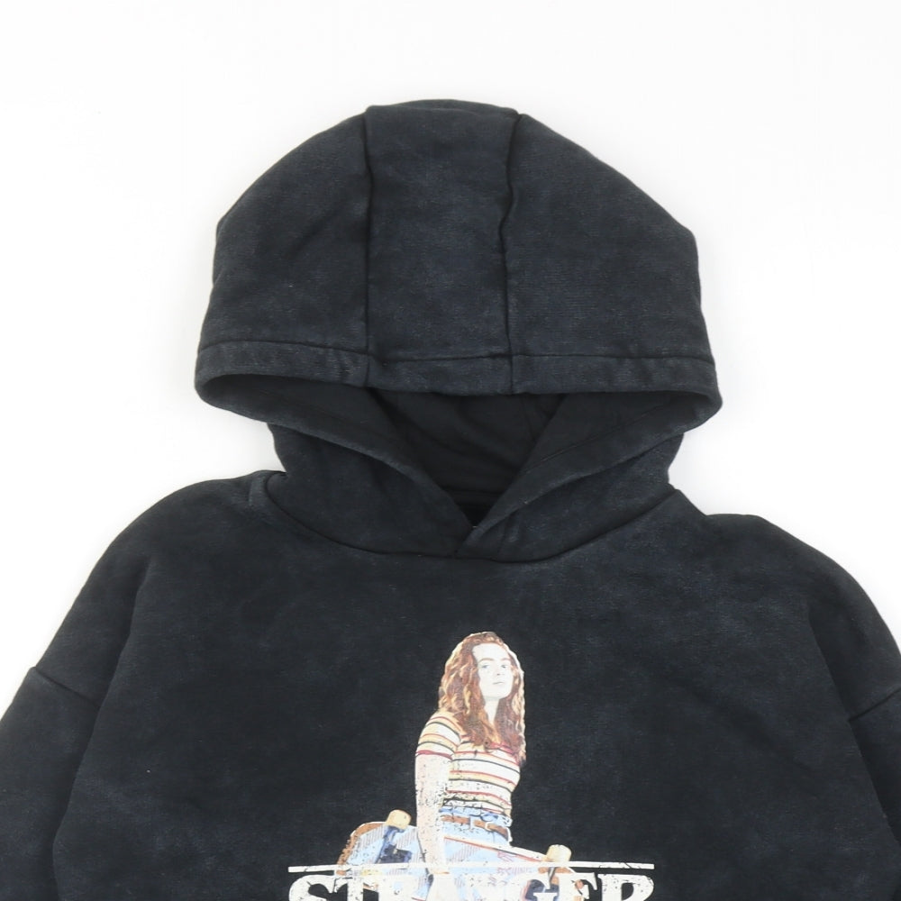 Stranger Things Boys Black Cotton Pullover Hoodie Size 7-8 Years Pullover