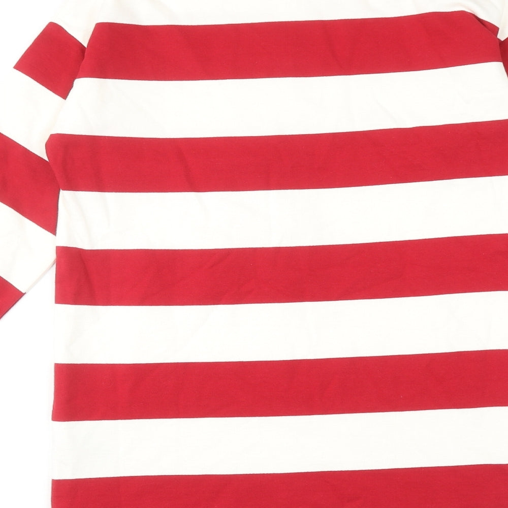 Marks and Spencer Girls Red Striped Cotton Jumper Dress Size 9-10 Years Collared Button