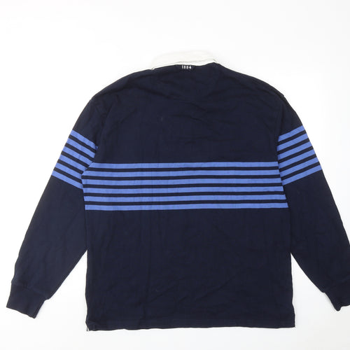Marks and Spencer Mens Blue Striped Cotton Polo Size M Collared Button