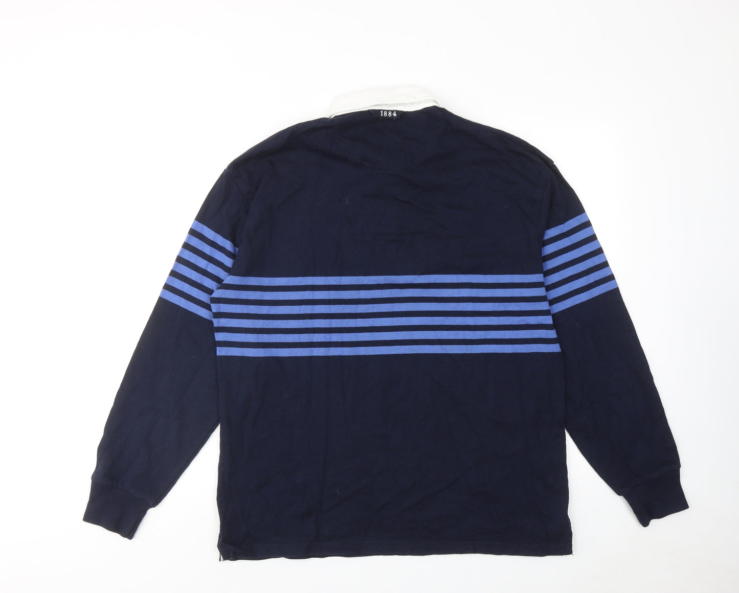 Marks and Spencer Mens Blue Striped Cotton Polo Size M Collared Button