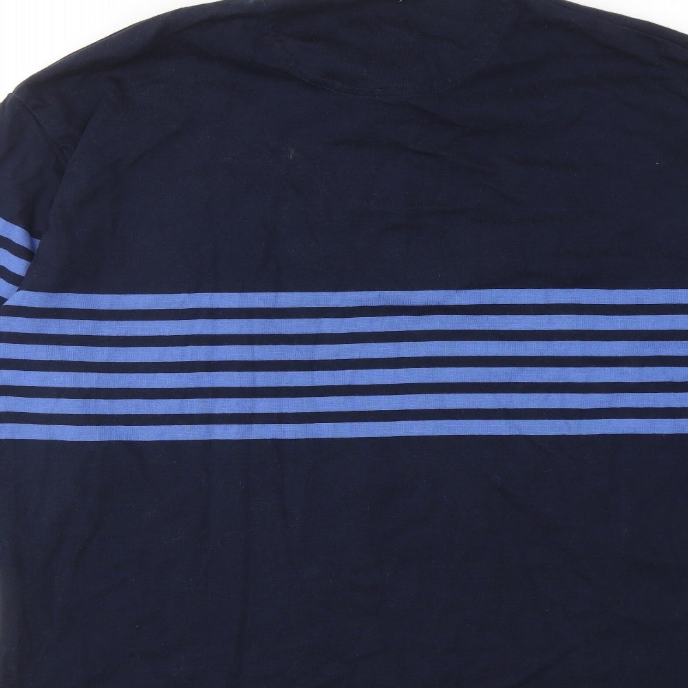 Marks and Spencer Mens Blue Striped Cotton Polo Size M Collared Button