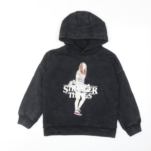 Stranger Things Boys Black Cotton Pullover Hoodie Size 8-9 Years Pullover - Strangers Things