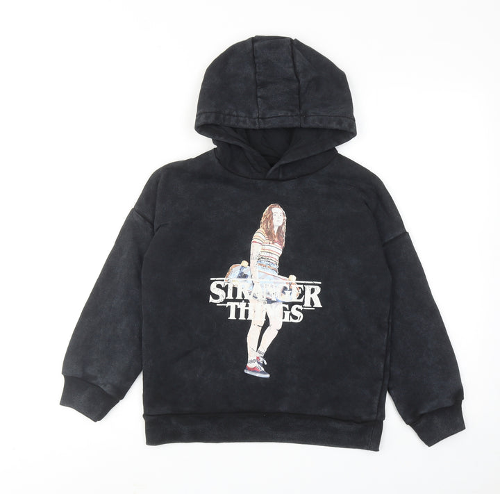 Stranger Things Boys Black Cotton Pullover Hoodie Size 8-9 Years Pullover - Strangers Things