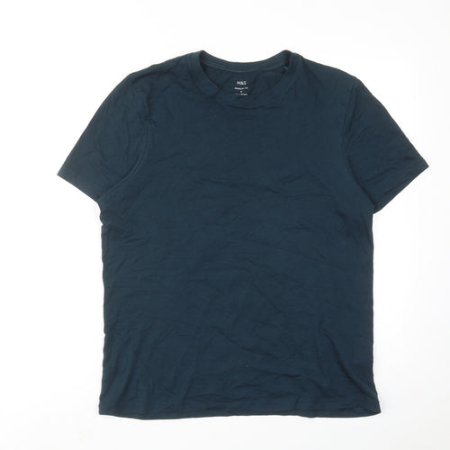 Marks and Spencer Mens Blue Cotton T-Shirt Size M Round Neck
