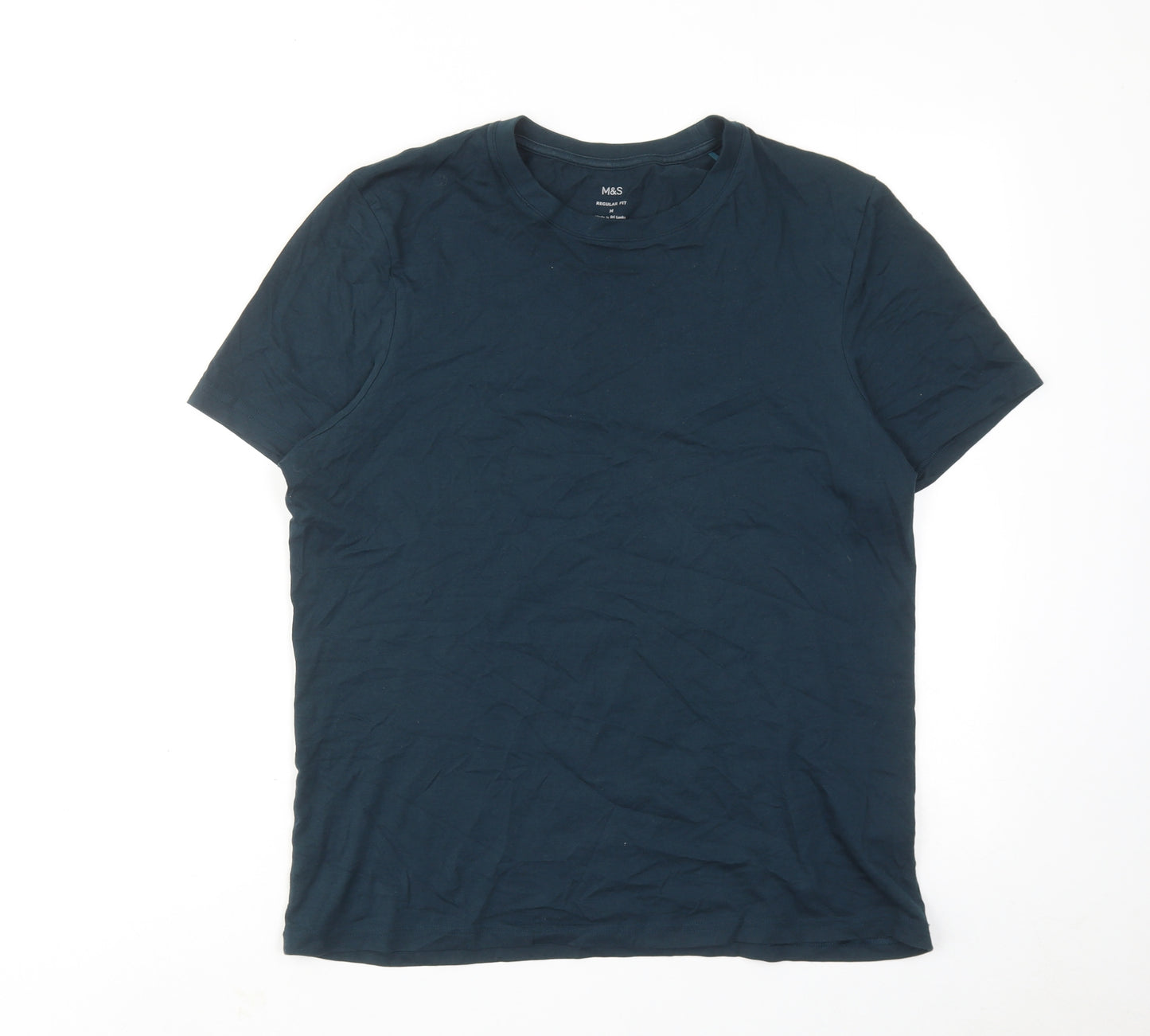 Marks and Spencer Mens Blue Cotton T-Shirt Size M Round Neck