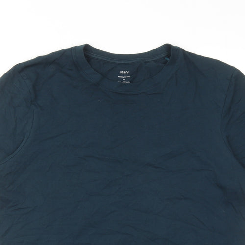 Marks and Spencer Mens Blue Cotton T-Shirt Size M Round Neck