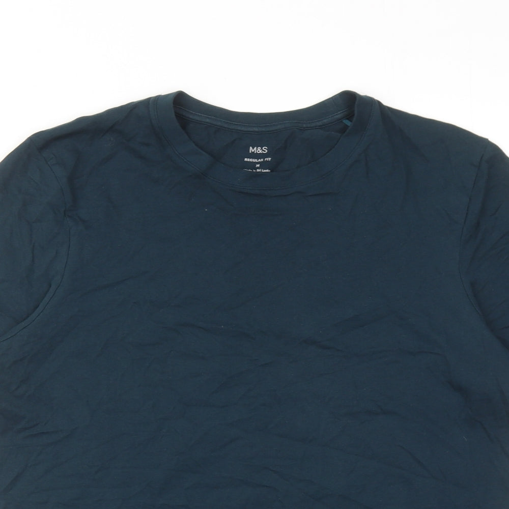 Marks and Spencer Mens Blue Cotton T-Shirt Size M Round Neck