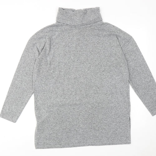 New Look Womens Grey Polyester Basic Blouse Size M Roll Neck