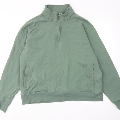 Marks and Spencer Mens Green Cotton Henley Sweatshirt Size L