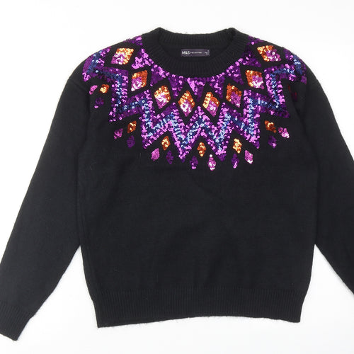 Marks and Spencer Womens Black Round Neck Acrylic Pullover Jumper Size S