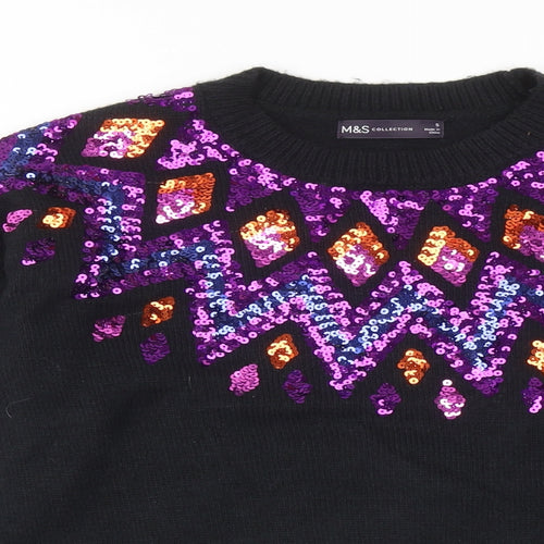 Marks and Spencer Womens Black Round Neck Acrylic Pullover Jumper Size S