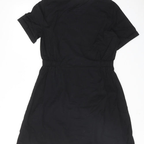 H&M Girls Black Cotton T-Shirt Dress Size 14-15 Years V-Neck Button
