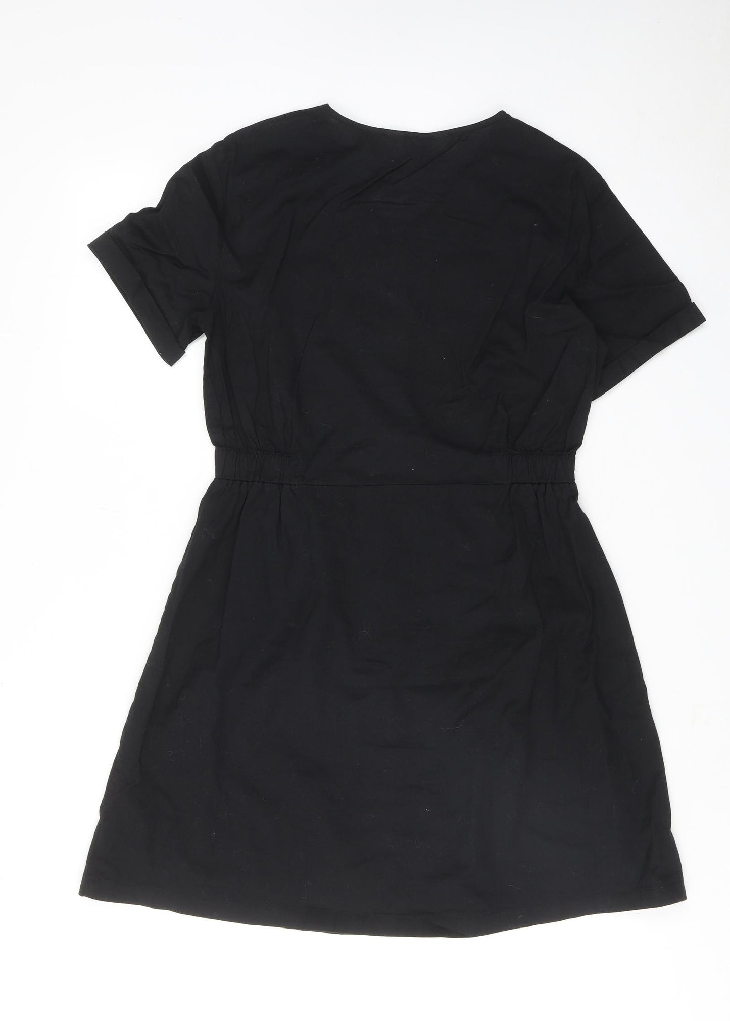 H&M Girls Black Cotton T-Shirt Dress Size 14-15 Years V-Neck Button
