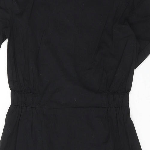 H&M Girls Black Cotton T-Shirt Dress Size 14-15 Years V-Neck Button