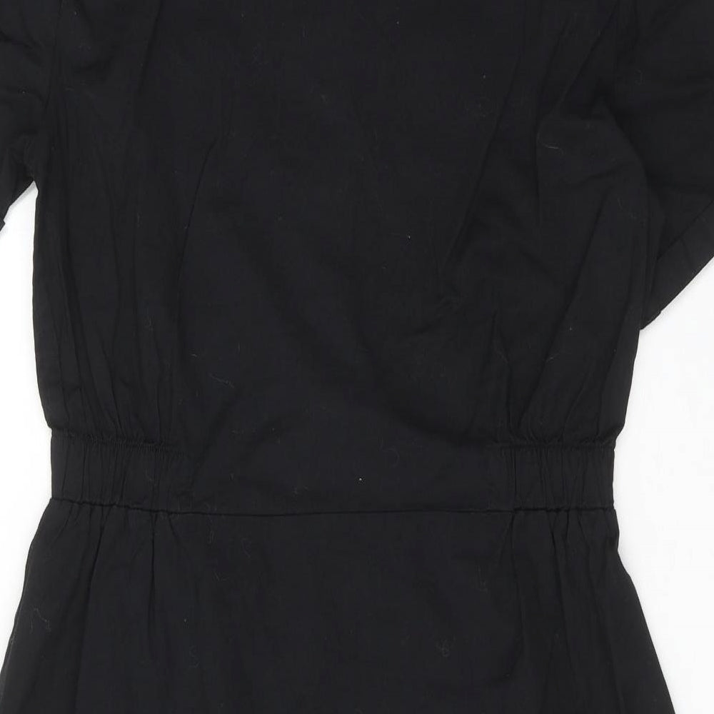 H&M Girls Black Cotton T-Shirt Dress Size 14-15 Years V-Neck Button
